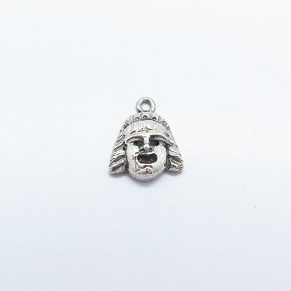 925 Sterling Silver Vintage Face Modernist Charm Pendant