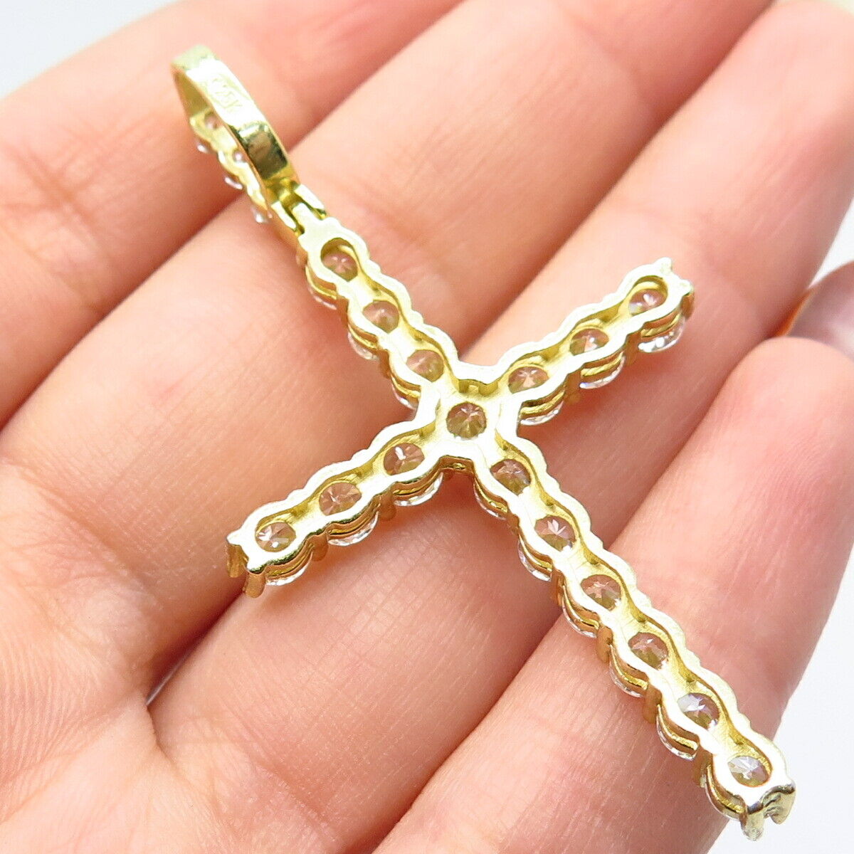 925 Sterling Silver Gold Plated C Z Cross Pendant