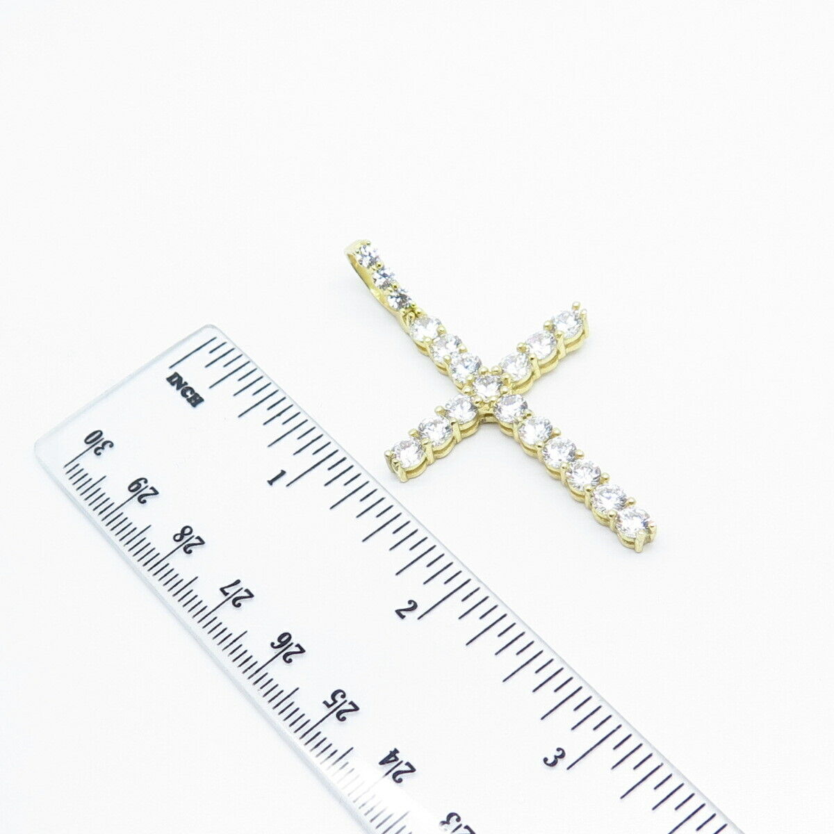 925 Sterling Silver Gold Plated C Z Cross Pendant