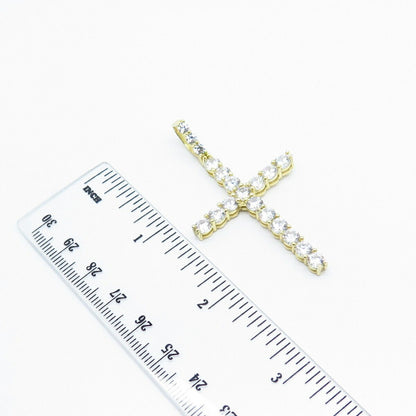 925 Sterling Silver Gold Plated C Z Cross Pendant