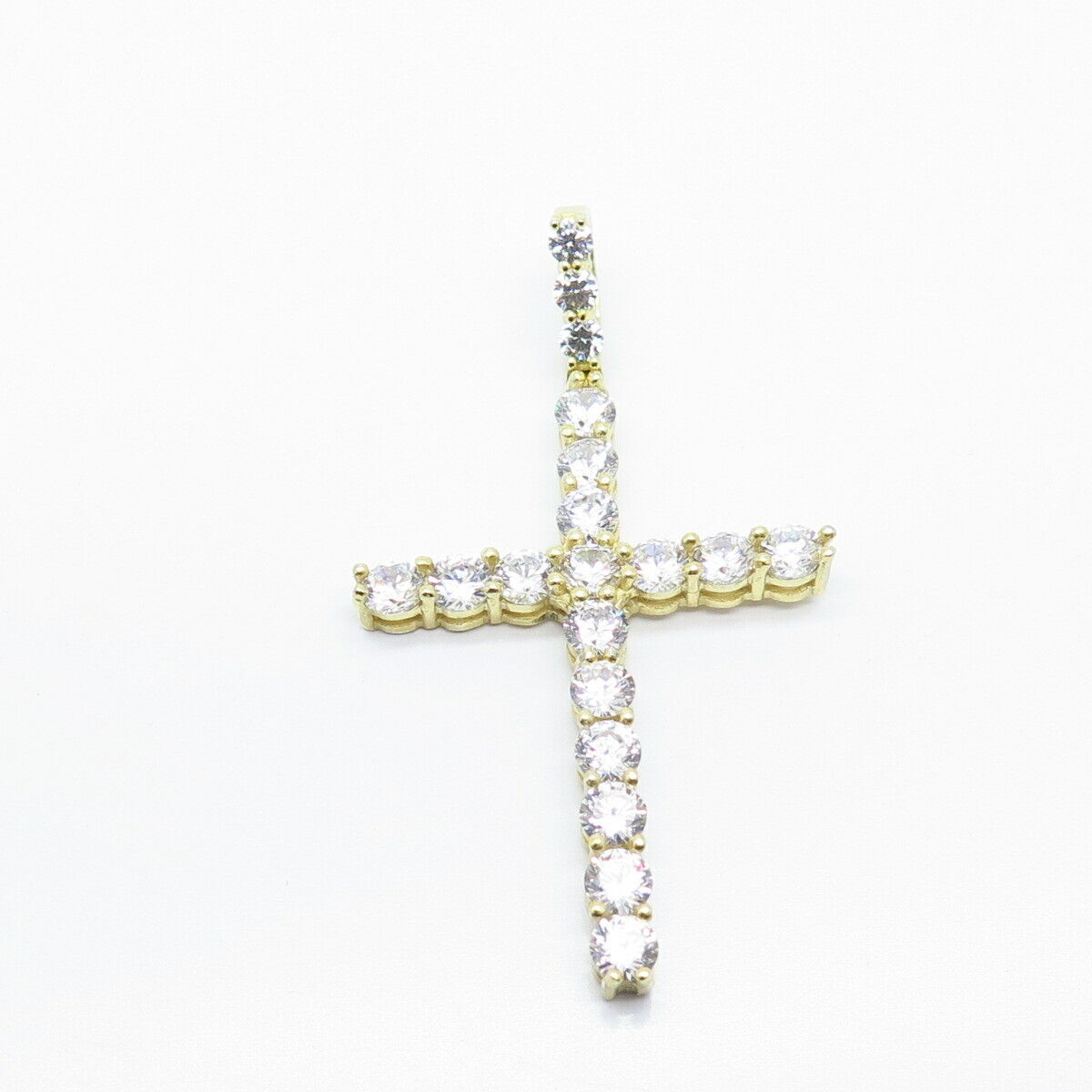 925 Sterling Silver Gold Plated C Z Cross Pendant