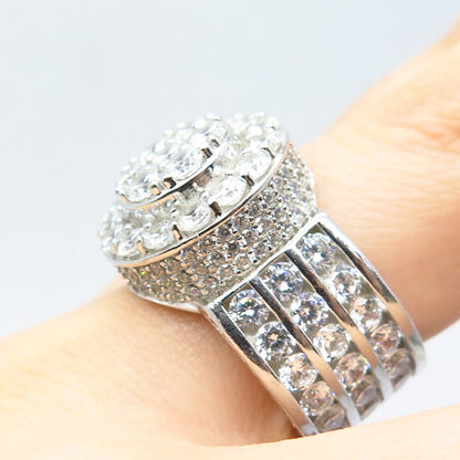 925 Sterling Silver Pave C Z Wide Ring Size 8.5