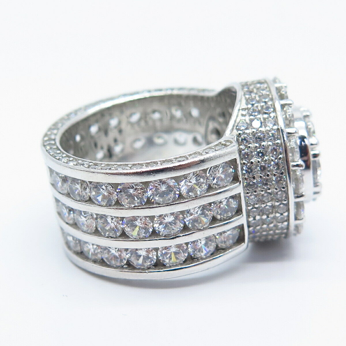 925 Sterling Silver Pave C Z Wide Ring Size 8.5