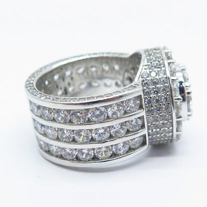 925 Sterling Silver Pave C Z Wide Ring Size 8.5