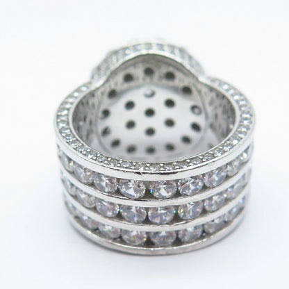 925 Sterling Silver Pave C Z Wide Ring Size 8.5
