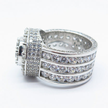 925 Sterling Silver Pave C Z Wide Ring Size 8.5