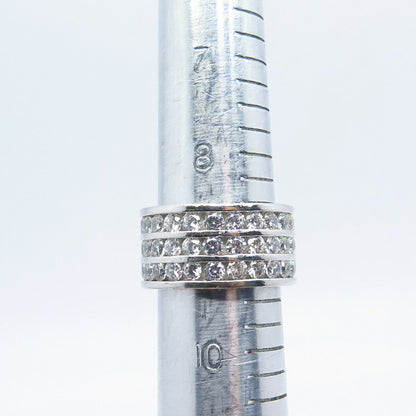 925 Sterling Silver Pave C Z Wide Ring Size 8.5