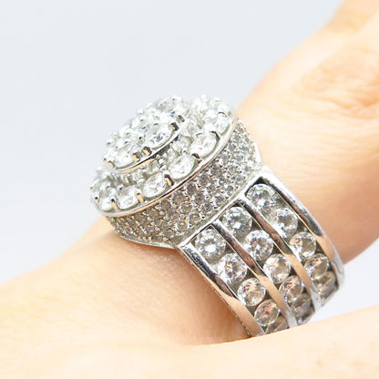 925 Sterling Silver Pave C Z Wide Ring Size 8.5