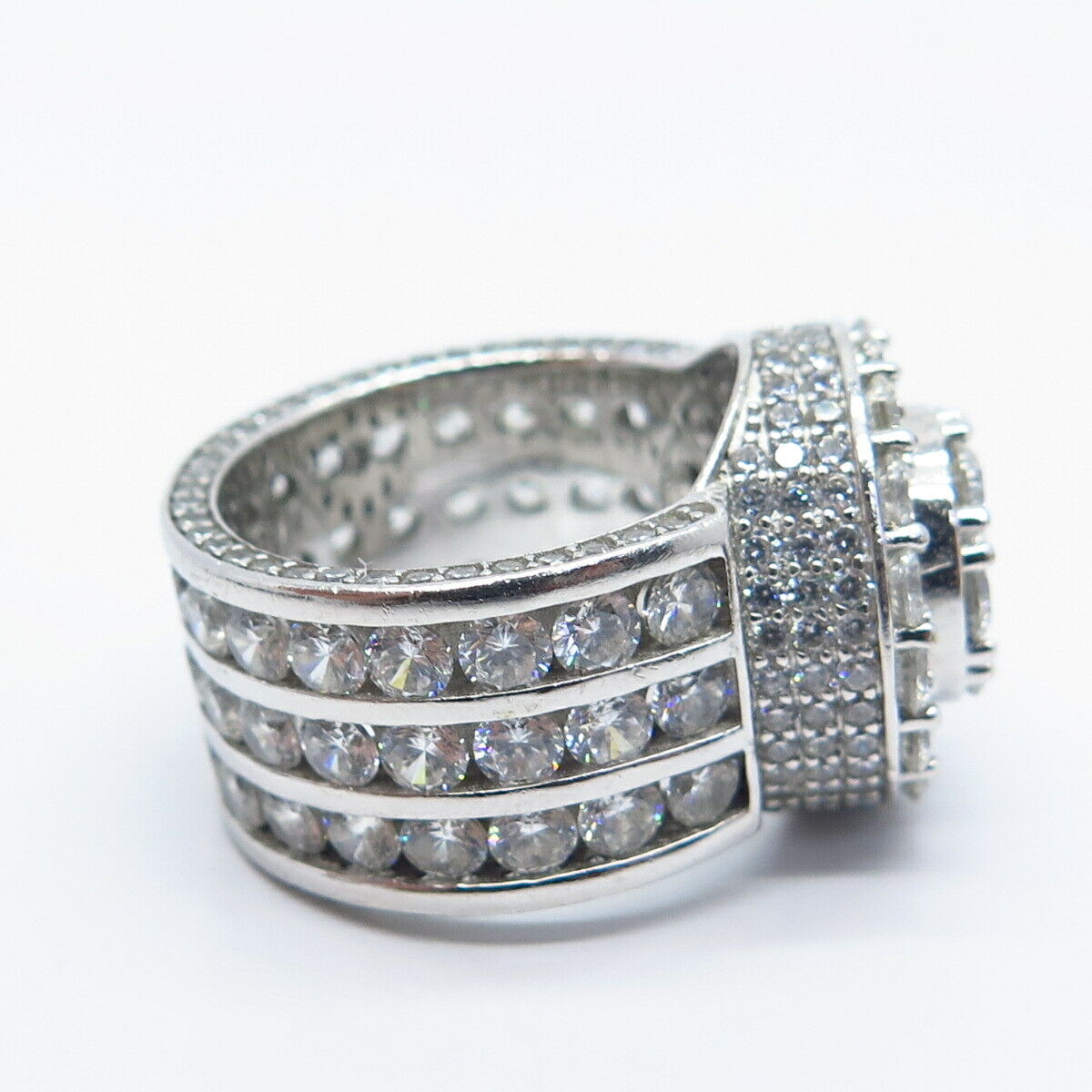 925 Sterling Silver Pave C Z Wide Ring Size 8.5