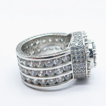 925 Sterling Silver Pave C Z Wide Ring Size 8.5