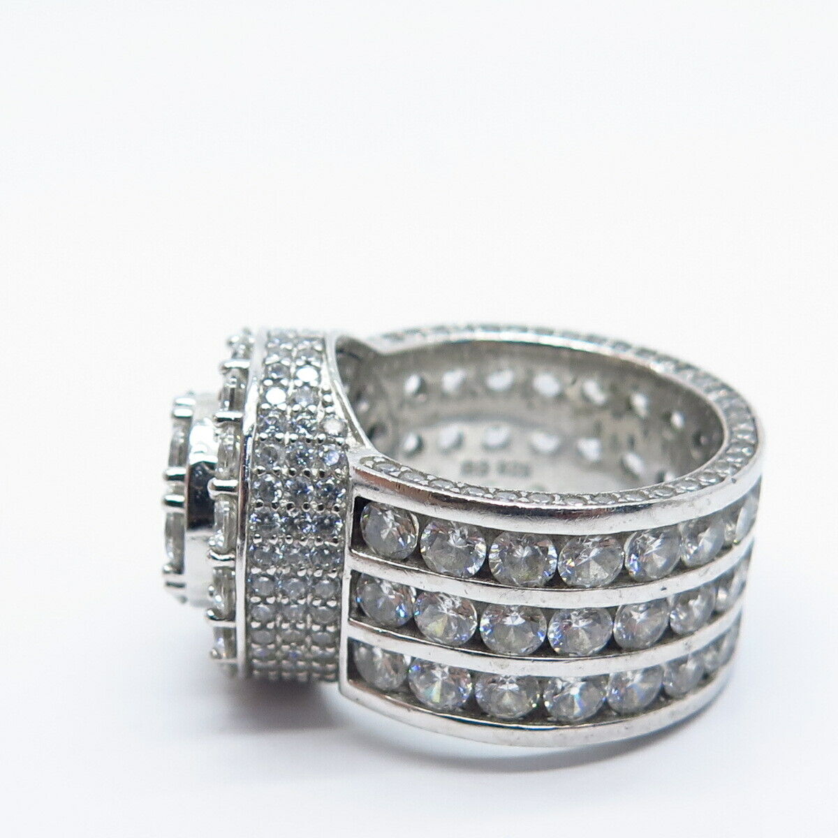 925 Sterling Silver Pave C Z Wide Ring Size 8.5