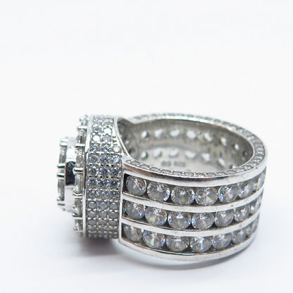 925 Sterling Silver Pave C Z Wide Ring Size 8.5