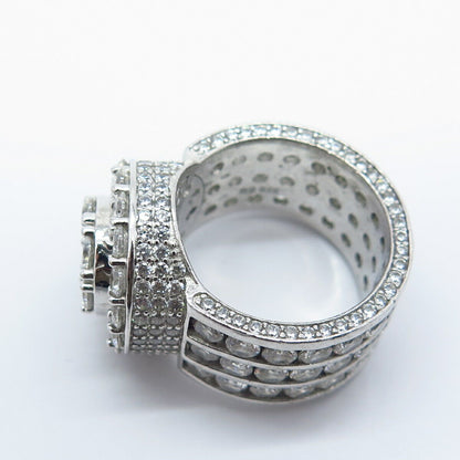 925 Sterling Silver Pave C Z Wide Ring Size 8.5