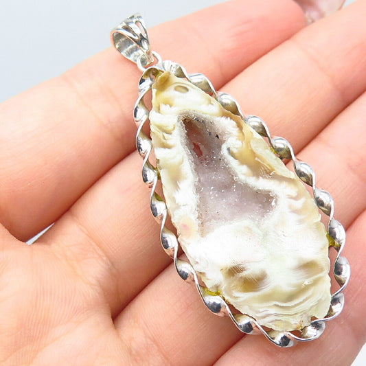 925 Sterling Silver Real Druzy Agate Gemstone Pendant