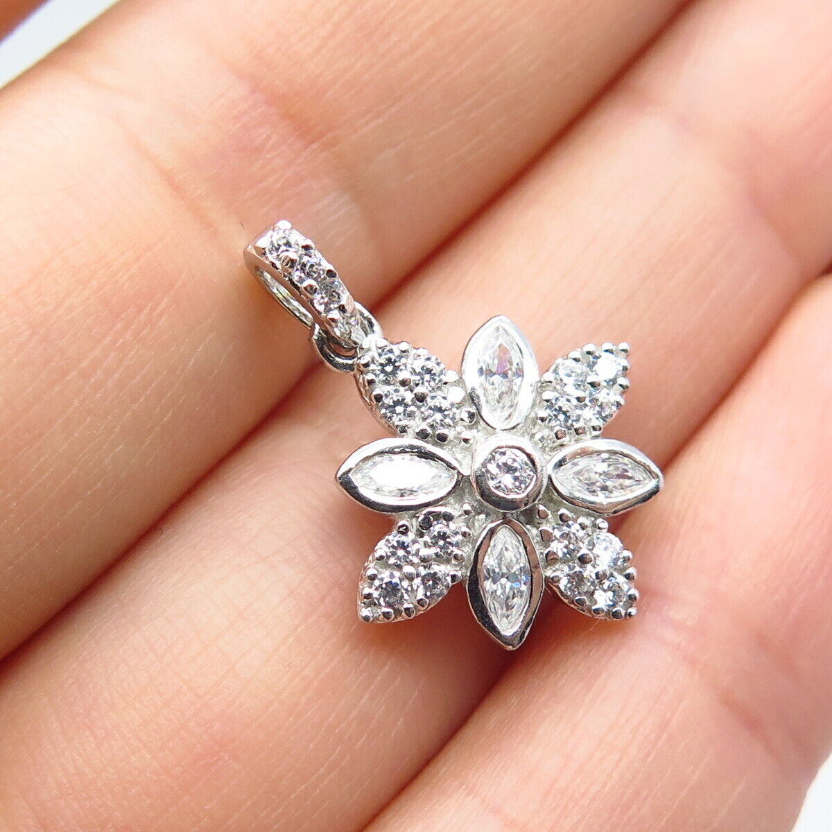 925 Sterling Silver C Z Floral Pendant