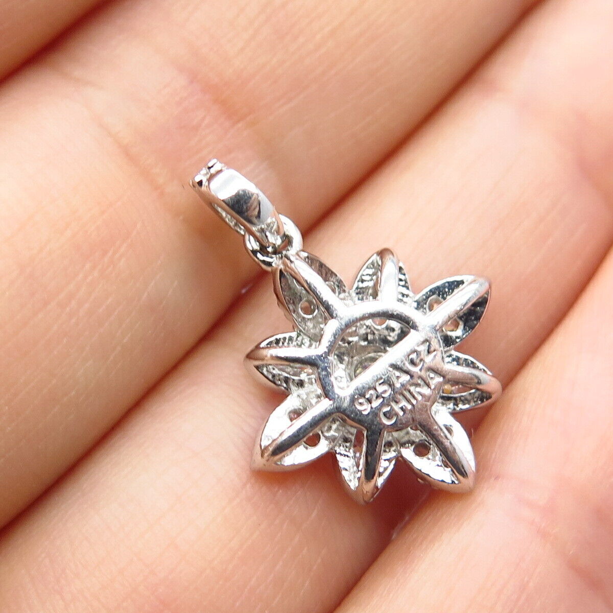 925 Sterling Silver C Z Floral Pendant