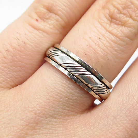 925 Sterling Silver Striped Rotating Band Ring Size 6.25