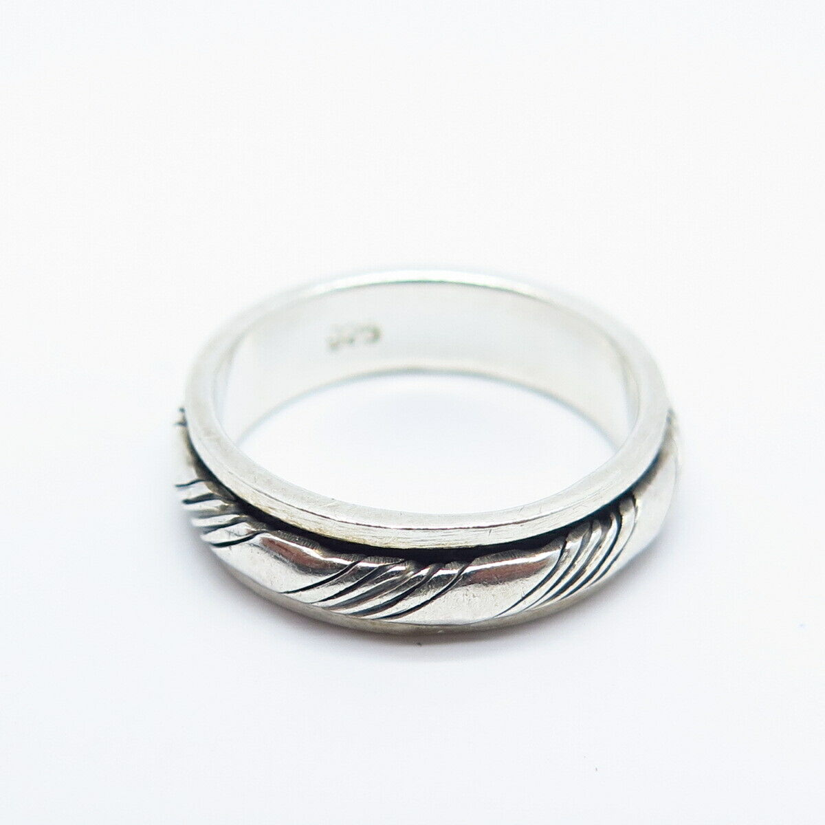 925 Sterling Silver Striped Rotating Band Ring Size 6.25