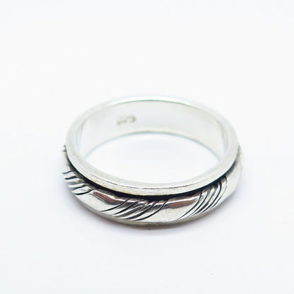 925 Sterling Silver Striped Rotating Band Ring Size 6.25