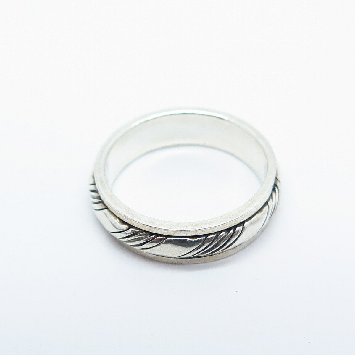 925 Sterling Silver Striped Rotating Band Ring Size 6.25