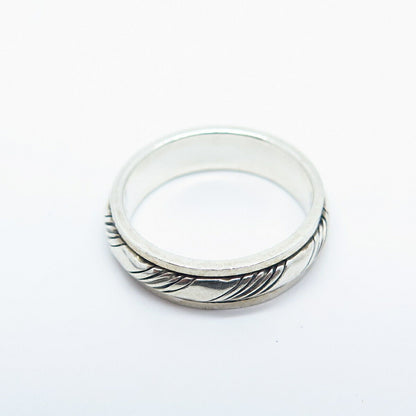 925 Sterling Silver Striped Rotating Band Ring Size 6.25