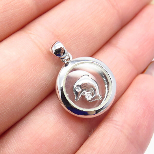 925 Sterling Silver C Z Friendly Dolphin Pendant