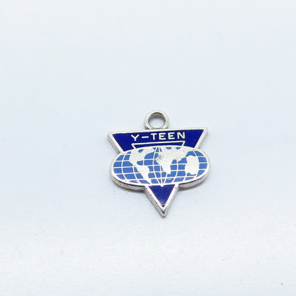 925 Sterling Silver Vintage Enamel "Y-Teen" Earth Charm Pendant