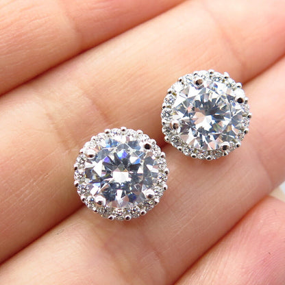 925 Sterling Silver Round-Cut C Z Stud Earrings