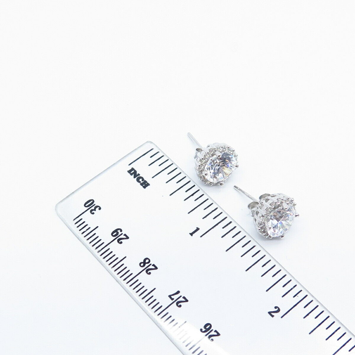 925 Sterling Silver Round-Cut C Z Stud Earrings