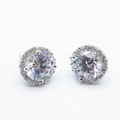 925 Sterling Silver Round-Cut C Z Stud Earrings