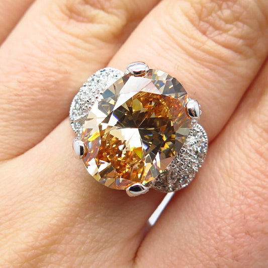 925 Sterling Silver J. Esposito White & Citrine-Tone C Z Ring Size 6.75