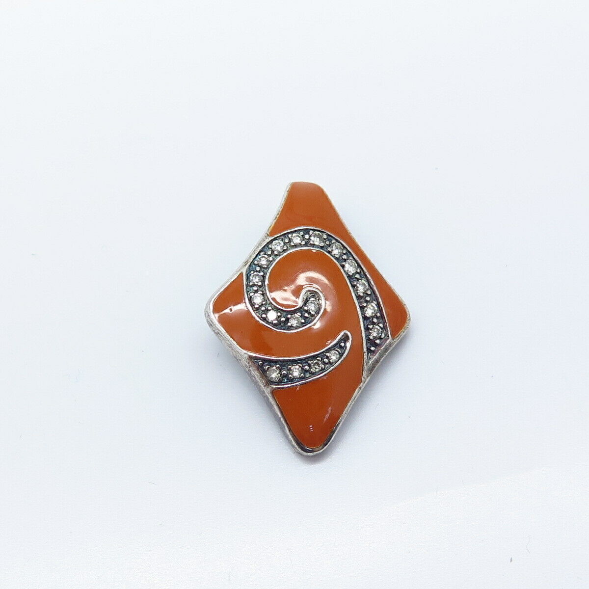 925 Sterling Silver C Z & Carrot Enamel Modernist Slide Pendant