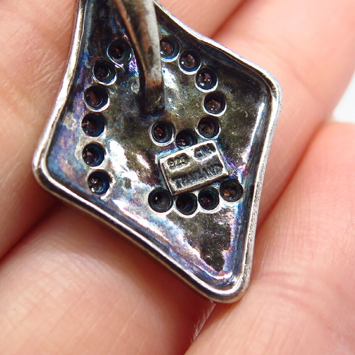 925 Sterling Silver C Z & Carrot Enamel Modernist Slide Pendant