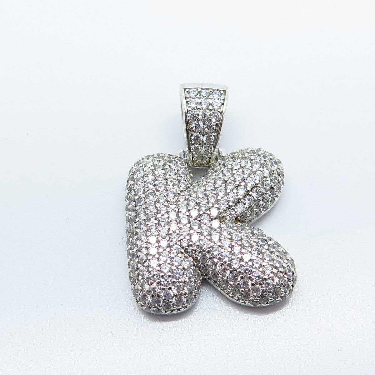 925 Sterling Silver Pave C Z Letter "K" Initial Pendant