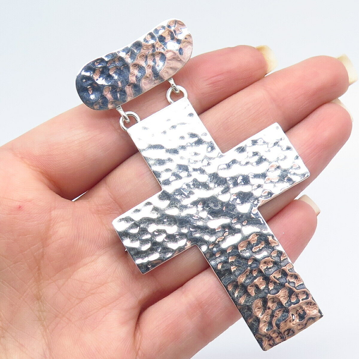 925 Sterling Silver Vintage Hammered Finish Cross Pendant