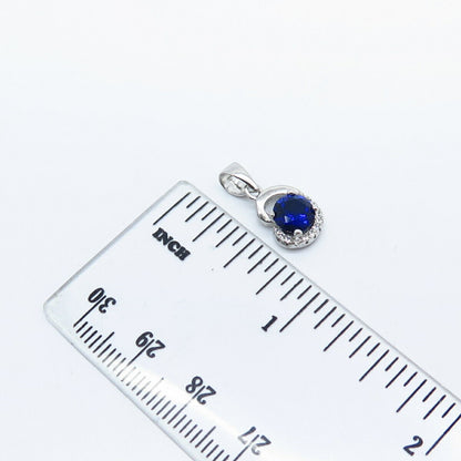 925 Sterling Silver White & Blue C Z Pendant