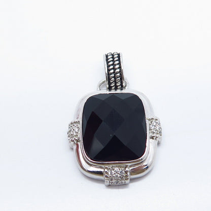 925 Sterling Silver Real Melanite Gemstone & C Z Pendant