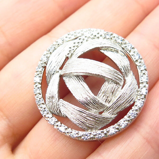 925 Sterling Silver C Z Modernist Textured Slide Pendant