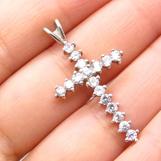 925 Sterling Silver Round-Cut C Z Cross Pendant