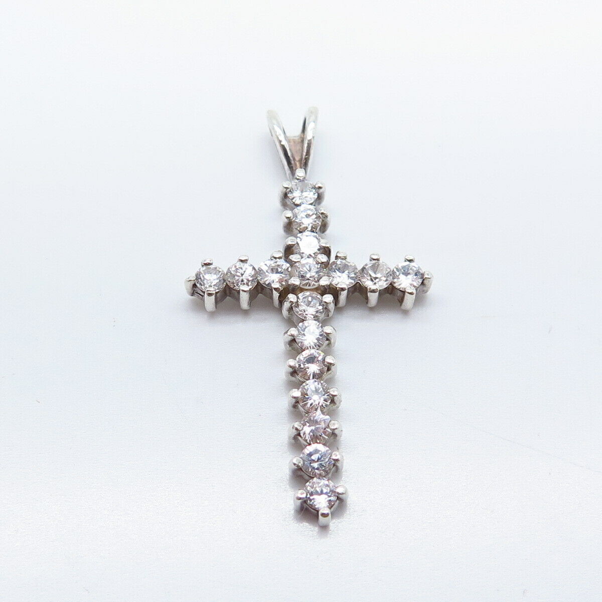 925 Sterling Silver Round-Cut C Z Cross Pendant