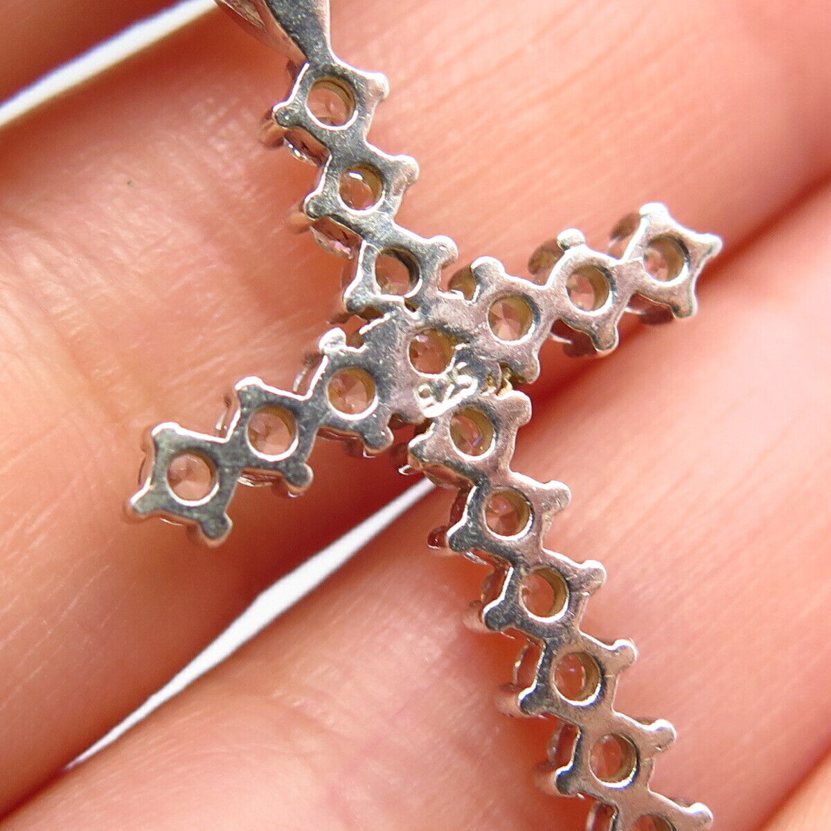 925 Sterling Silver Round-Cut C Z Cross Pendant