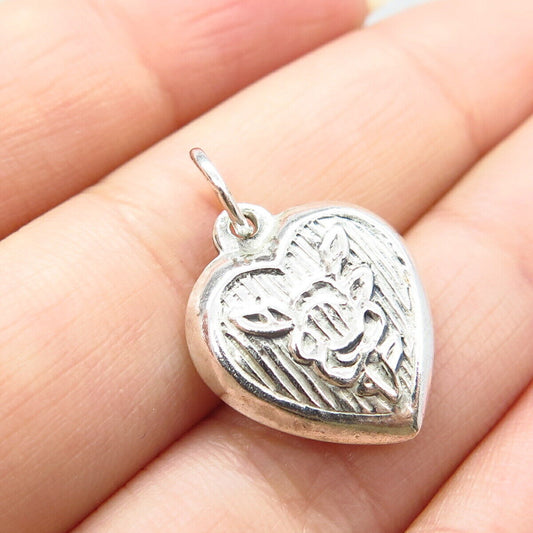 925 Sterling Silver Antique Heart Ornate Charm Pendant