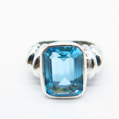 925 Sterling Silver Vintage Real Blue Topaz Gemstone Ring Size 6.75