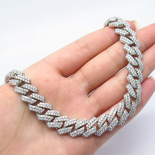 925 Sterling Silver C Z Cuban Chain Necklace 24"