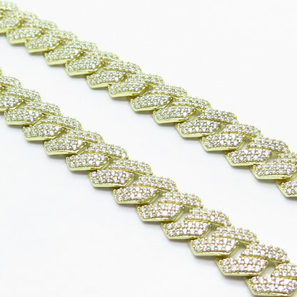 925 Sterling Silver Gold Plated C Z Cuban Chain Necklace 20"