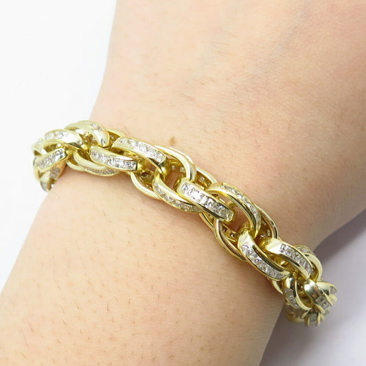 925 Sterling Silver Gold Plated C Z Rolo Link Bracelet 7"