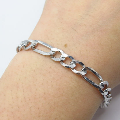925 Sterling Silver Italy Figaro Link Bracelet 8.5"