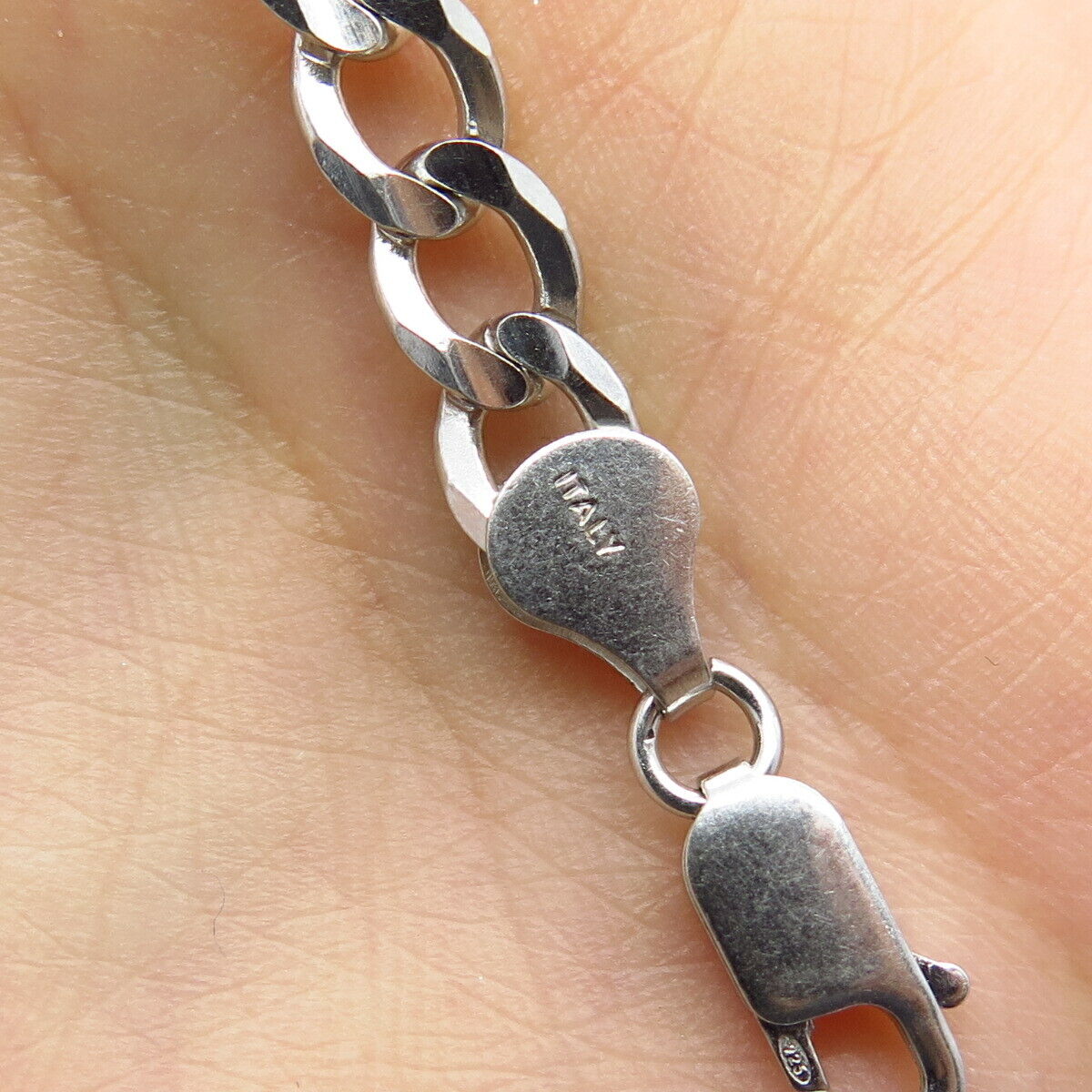 925 Sterling Silver Italy Figaro Link Bracelet 8.5"