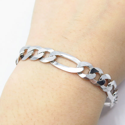 925 Sterling Silver Italy Figaro Link Bracelet 8"