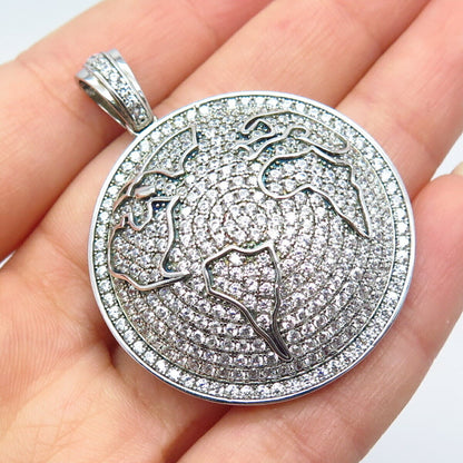 925 Sterling Silver Pave C Z Round Pendant